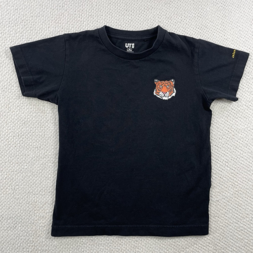 Uniqlo UT Tiger Graphic Tee Black Short Sleeve Japan Kanji Kids Size 110